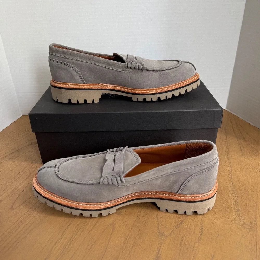 Allen Edmonds Freeport Penny Loafers Mens 9.5D Grey Suede Lug Sole Weather Proof